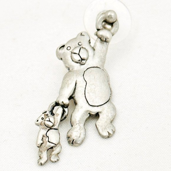 Jonette Jewelry (JJ) Bear Holding a Bear Earrings Vtg '80s - Picture 3 of 6